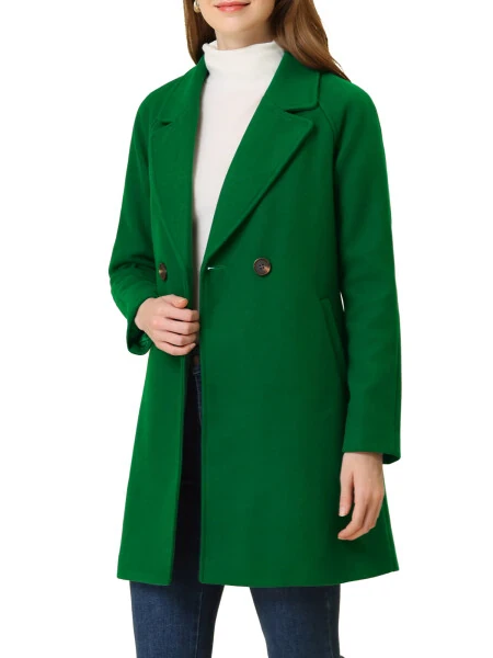 Allegra K Women's Double Breasted Lapel Raglan Long Sleeve Mid Length Overcoat XL Grass Green- - 4