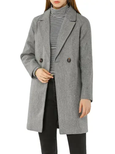 Allegra K Women's Double Breasted Lapel Raglan Long Sleeve Mid Length Overcoat XL Grey- - ALLEGRA K (1)