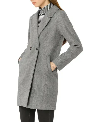 Allegra K Women's Double Breasted Lapel Raglan Long Sleeve Mid Length Overcoat XL Grey- - 3