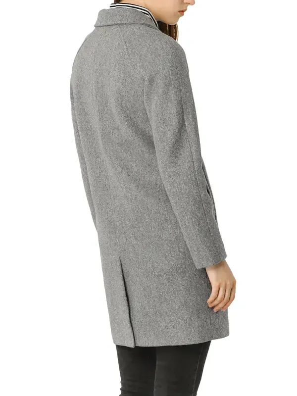 Allegra K Women's Double Breasted Lapel Raglan Long Sleeve Mid Length Overcoat XL Grey- - 4