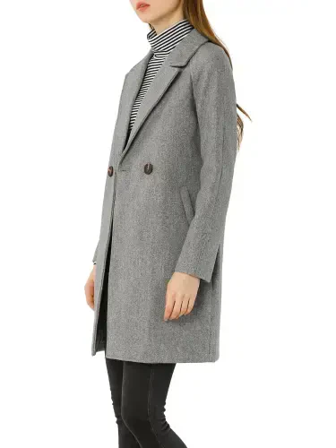 Allegra K Women's Double Breasted Lapel Raglan Long Sleeve Mid Length Overcoat XL Grey- - 5