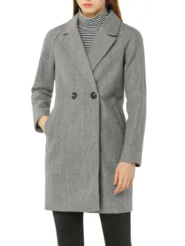 Allegra K Women's Double Breasted Lapel Raglan Long Sleeve Mid Length Overcoat XL Grey- - 6