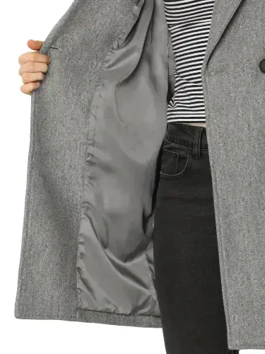 Allegra K Women's Double Breasted Lapel Raglan Long Sleeve Mid Length Overcoat XL Grey- - 7