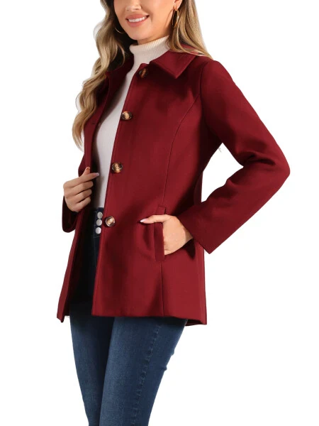 INSPIRE CHIC Women's Peter Pan Collar Single Breasted Overcoat Coat S Red- - INSPIRE CHIC