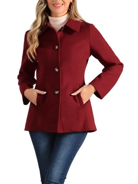 INSPIRE CHIC Women's Peter Pan Collar Single Breasted Overcoat Coat S Red- - INSPIRE CHIC (1)