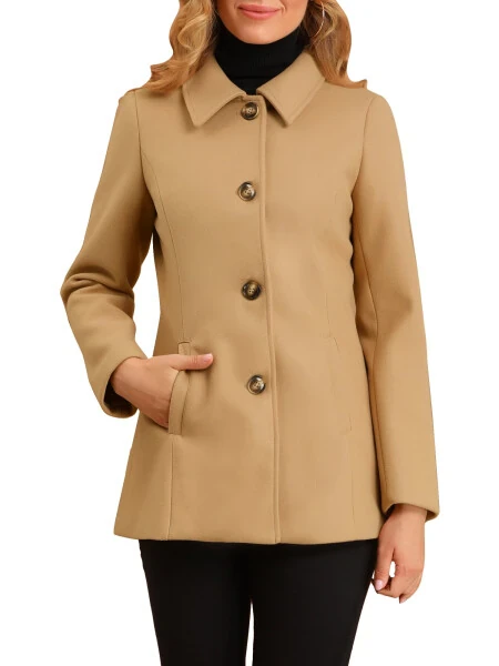 INSPIRE CHIC Women's Peter Pan Collar Single Breasted Overcoat Coat XS Khaki- - INSPIRE CHIC