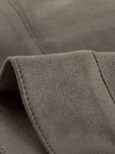 INSPIRE CHIC Women's Turn-Down Collar Flap Pockets Snap Button Faux Suede Jacket L Taupe- - 12