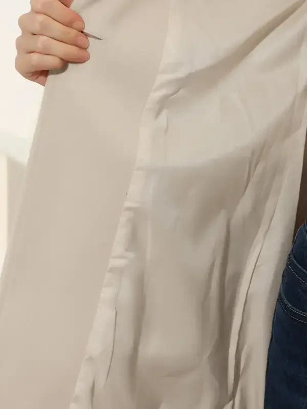 INSPIRE CHIC Women's Half Lapel Long Sleeves One Button Winter Mid-Length Overcoat M Beige White- - 4