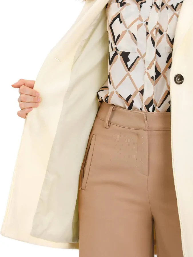 INSPIRE CHIC Women's Half Lapel Long Sleeves One Button Winter Mid-Length Overcoat M Beige- - 5