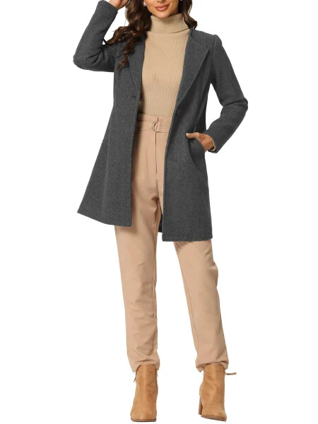 INSPIRE CHIC Women's Half Lapel Long Sleeves One Button Winter Mid-Length Overcoat XL Deep Gray- - INSPIRE CHIC
