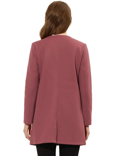 INSPIRE CHIC Women's Half Lapel Long Sleeves One Button Winter Mid-Length Overcoat XS Dusty Pink- - INSPIRE CHIC (1)