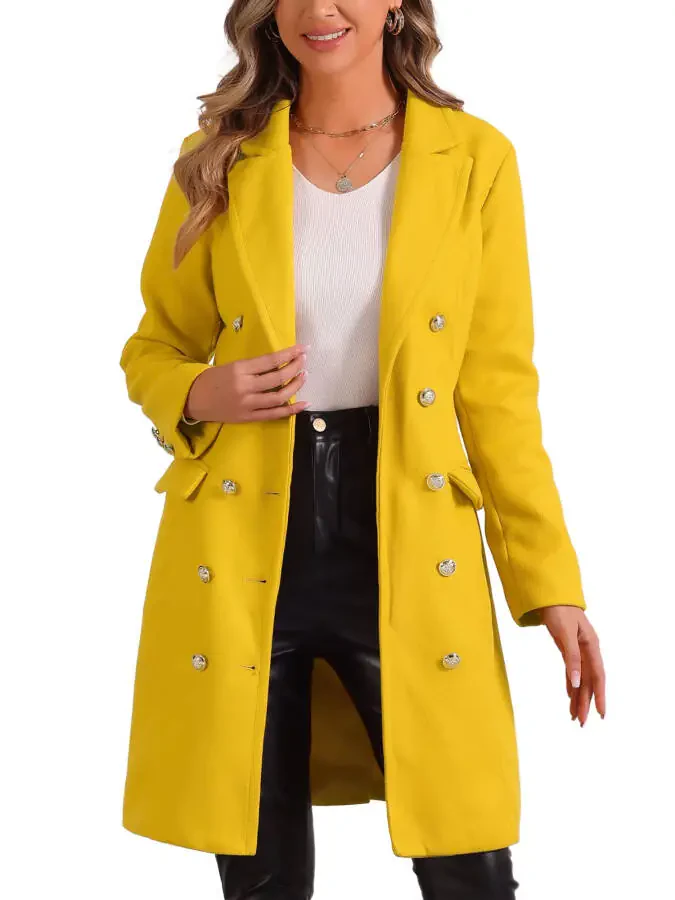 Allegra K Pea Coat for Women's Notched Lapel Double Breasted Mid Long Winter Warm Coats - 1