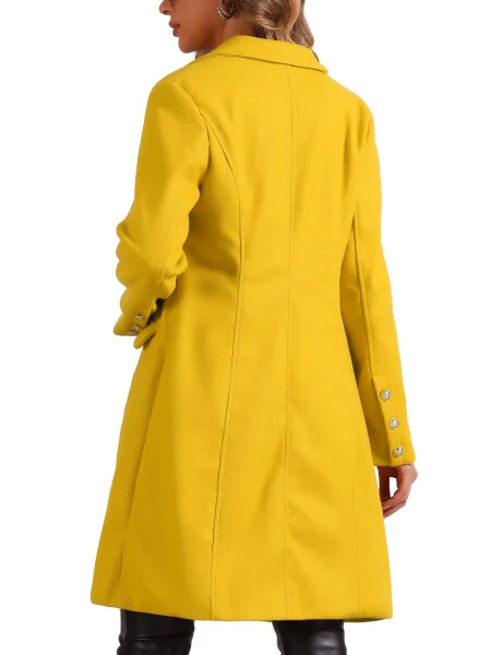 Allegra K Pea Coat for Women's Notched Lapel Double Breasted Mid Long Winter Warm Coats - 3