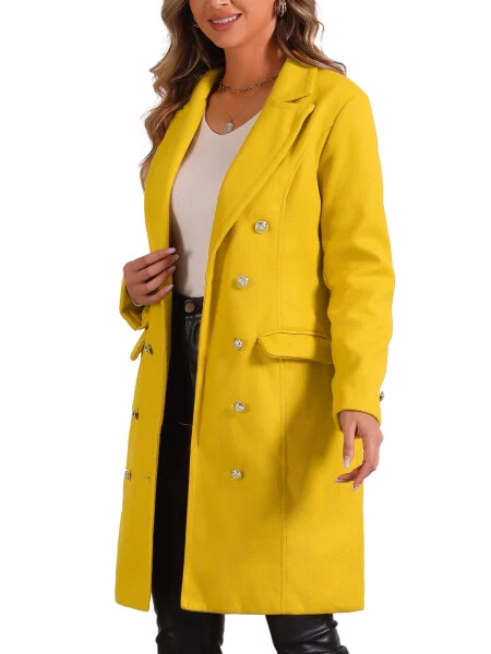 Allegra K Pea Coat for Women's Notched Lapel Double Breasted Mid Long Winter Warm Coats - 4