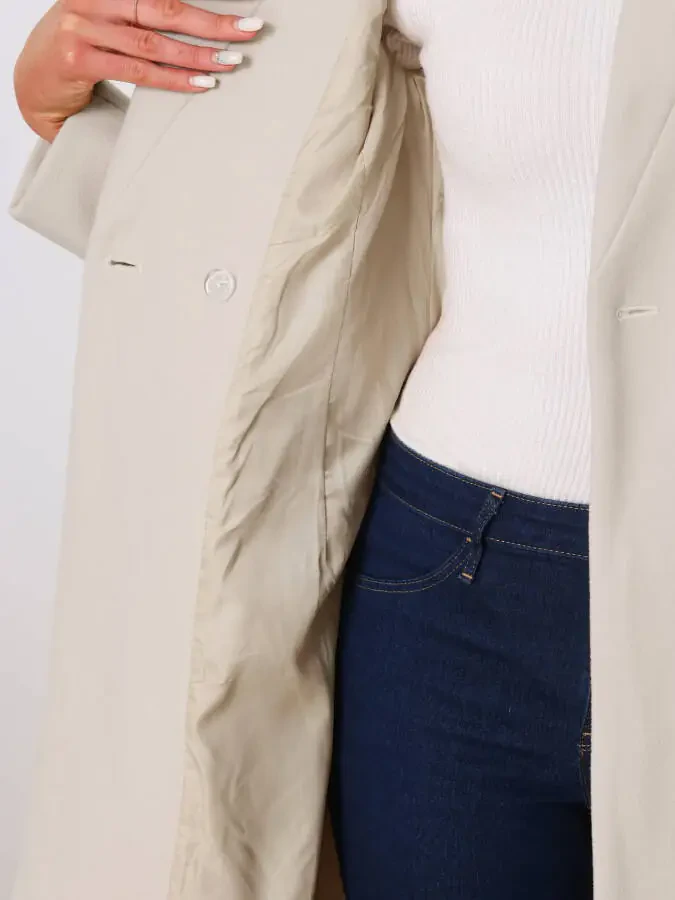 Allegra K Women Vintage Belted Coat for Women's Stand Collar Winter Outwear Coats L Beige - 4