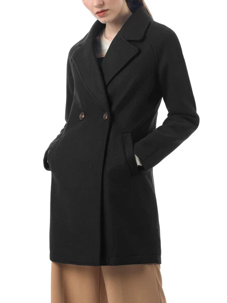 Allegra K Women's Double Breasted Lapel Raglan Long Sleeve Mid Length Overcoat - ALLEGRA K
