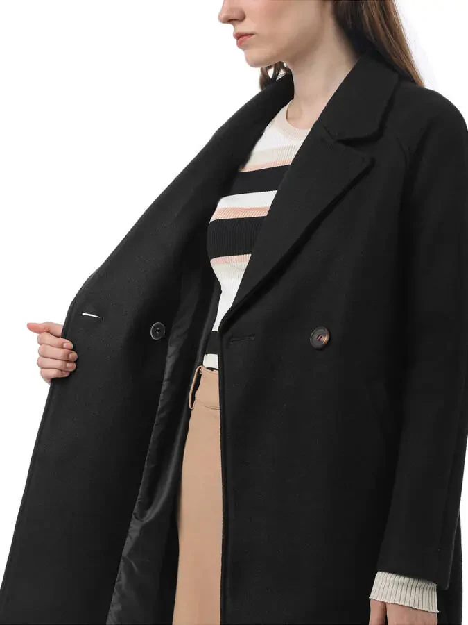 Allegra K Women's Double Breasted Lapel Raglan Long Sleeve Mid Length Overcoat - 6
