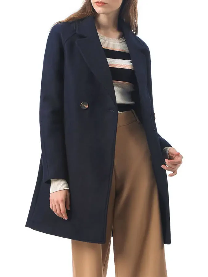Allegra K Women's Double Breasted Lapel Raglan Long Sleeve Mid Length Overcoat - 2