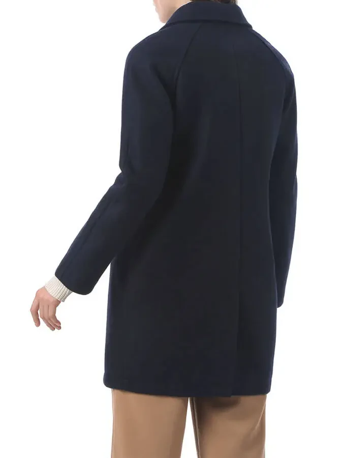 Allegra K Women's Double Breasted Lapel Raglan Long Sleeve Mid Length Overcoat - 5