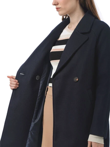 Allegra K Women's Double Breasted Lapel Raglan Long Sleeve Mid Length Overcoat - 6