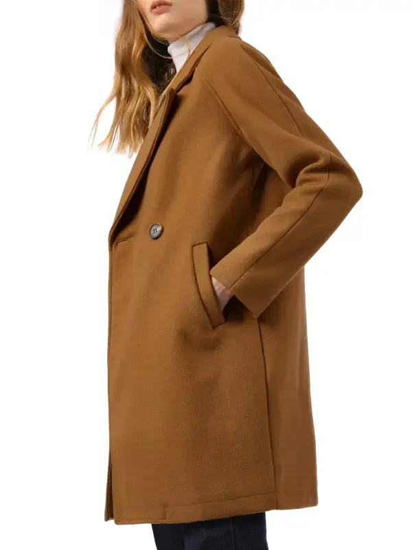 Allegra K Women's Double Breasted Lapel Raglan Long Sleeve Mid Length Overcoat - 2