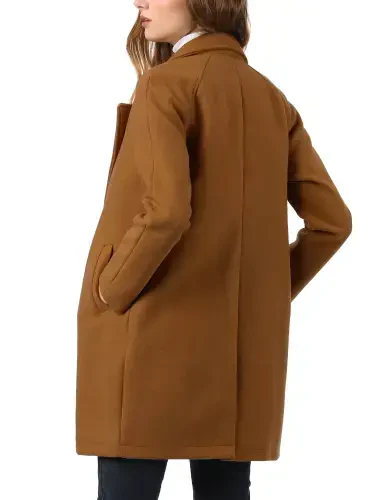 Allegra K Women's Double Breasted Lapel Raglan Long Sleeve Mid Length Overcoat - 3