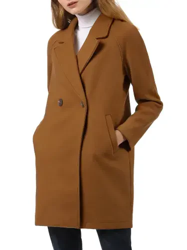 Allegra K Women's Double Breasted Lapel Raglan Long Sleeve Mid Length Overcoat - 5