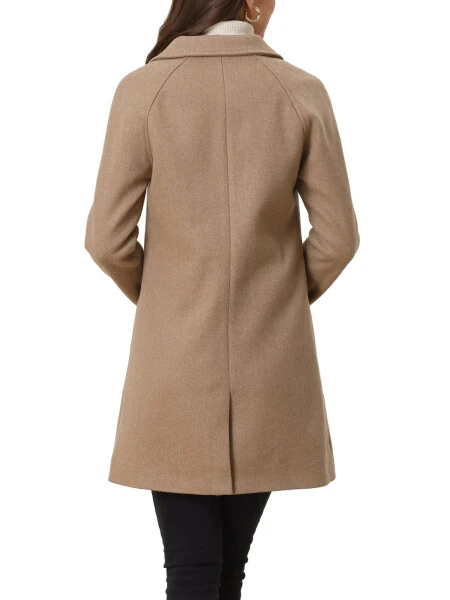 Allegra K Women's Double Breasted Lapel Raglan Long Sleeve Mid Length Overcoat - 3
