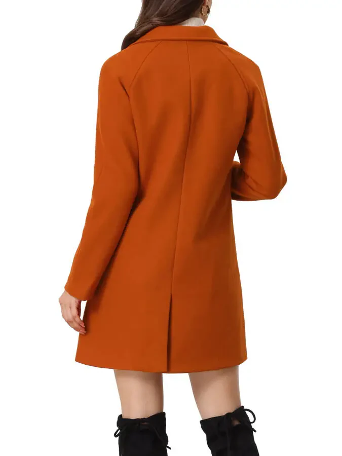 Allegra K Women's Double Breasted Lapel Raglan Long Sleeve Mid Length Overcoat - 3