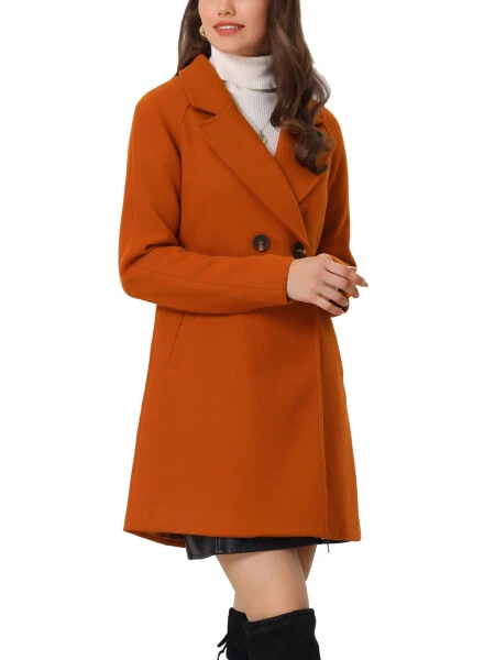 Allegra K Women's Double Breasted Lapel Raglan Long Sleeve Mid Length Overcoat - 4