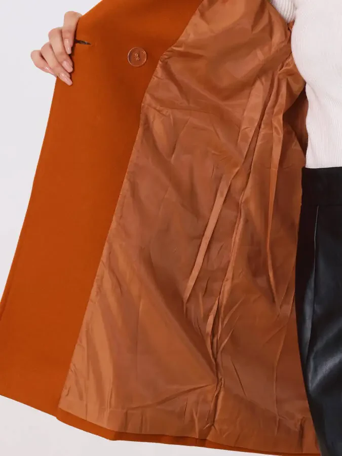 Allegra K Women's Double Breasted Lapel Raglan Long Sleeve Mid Length Overcoat - 5