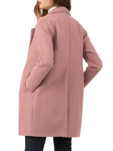 Allegra K Women's Double Breasted Lapel Raglan Long Sleeve Mid Length Overcoat - ALLEGRA K (1)