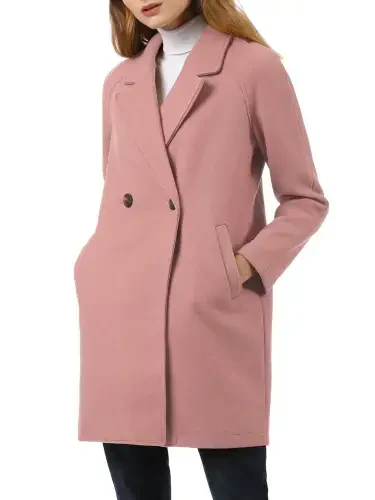 Allegra K Women's Double Breasted Lapel Raglan Long Sleeve Mid Length Overcoat - 4