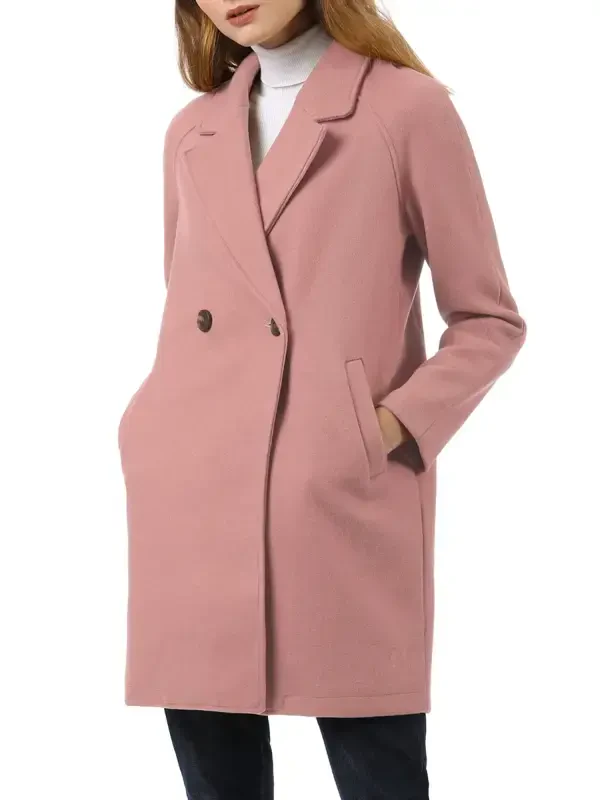 Allegra K Women's Double Breasted Lapel Raglan Long Sleeve Mid Length Overcoat - 4