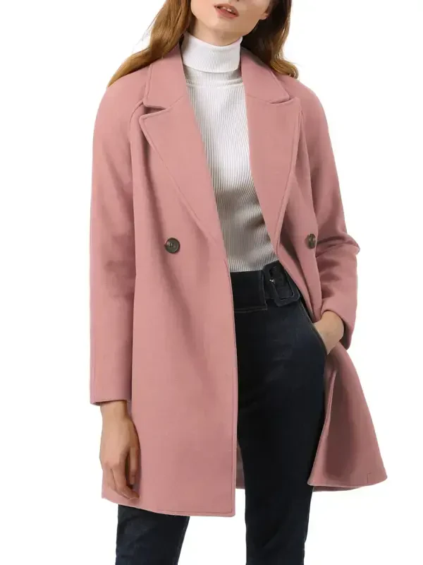 Allegra K Women's Double Breasted Lapel Raglan Long Sleeve Mid Length Overcoat - 6