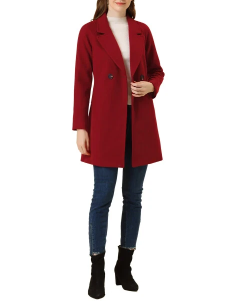 Allegra K Women's Double Breasted Lapel Raglan Long Sleeve Mid Length Overcoat - ALLEGRA K (1)