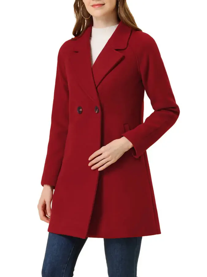 Allegra K Women's Double Breasted Lapel Raglan Long Sleeve Mid Length Overcoat - 1