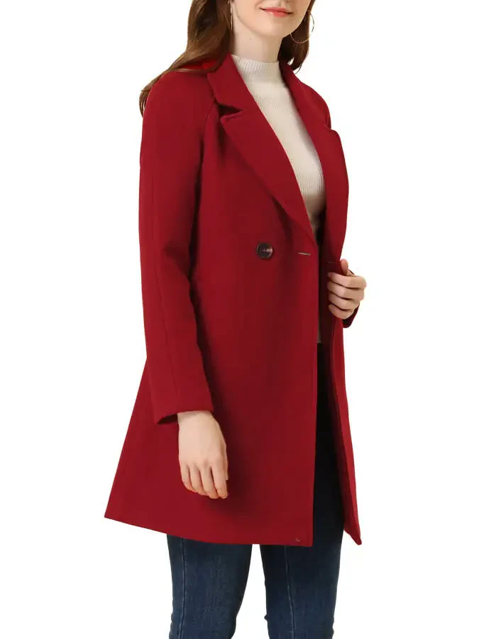 Allegra K Women's Double Breasted Lapel Raglan Long Sleeve Mid Length Overcoat - 4