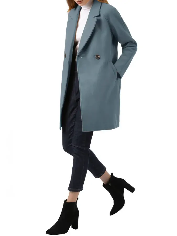 Allegra K Women's Double Breasted Lapel Raglan Long Sleeve Mid Length Overcoat - 4