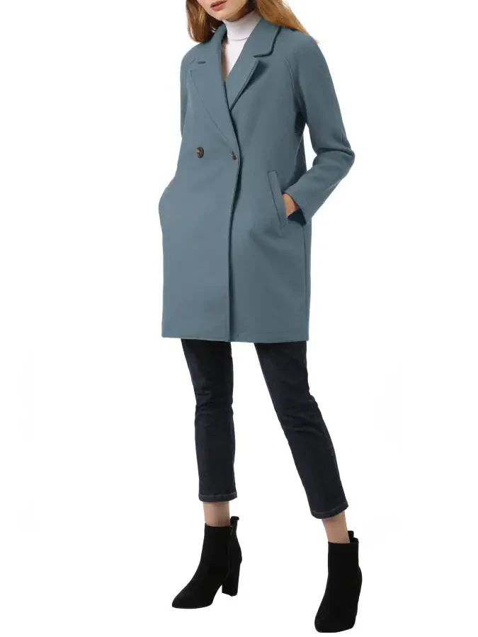 Allegra K Women's Double Breasted Lapel Raglan Long Sleeve Mid Length Overcoat - 5