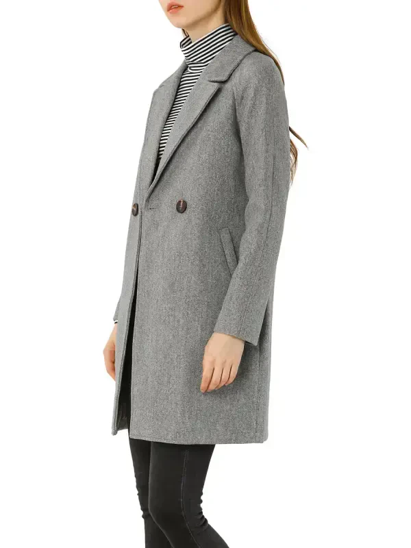 Allegra K Women's Double Breasted Lapel Raglan Long Sleeve Mid Length Overcoat - 5