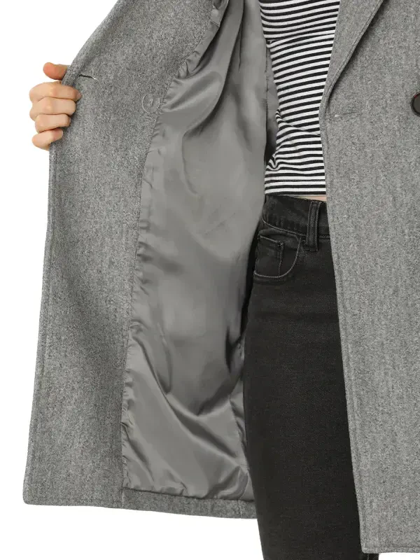 Allegra K Women's Double Breasted Lapel Raglan Long Sleeve Mid Length Overcoat - 7