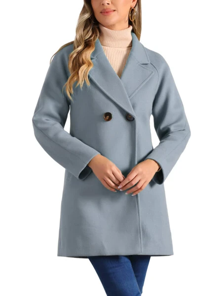Allegra K Women's Double Breasted Lapel Raglan Long Sleeve Mid Length Overcoat - ALLEGRA K