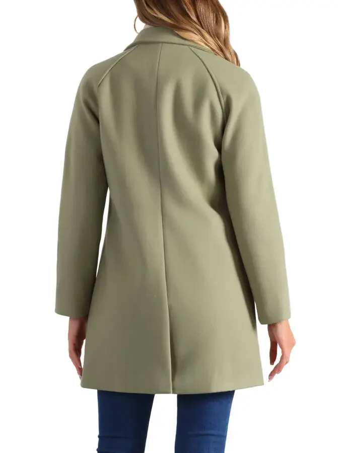 Allegra K Women's Double Breasted Lapel Raglan Long Sleeve Mid Length Overcoat - 3
