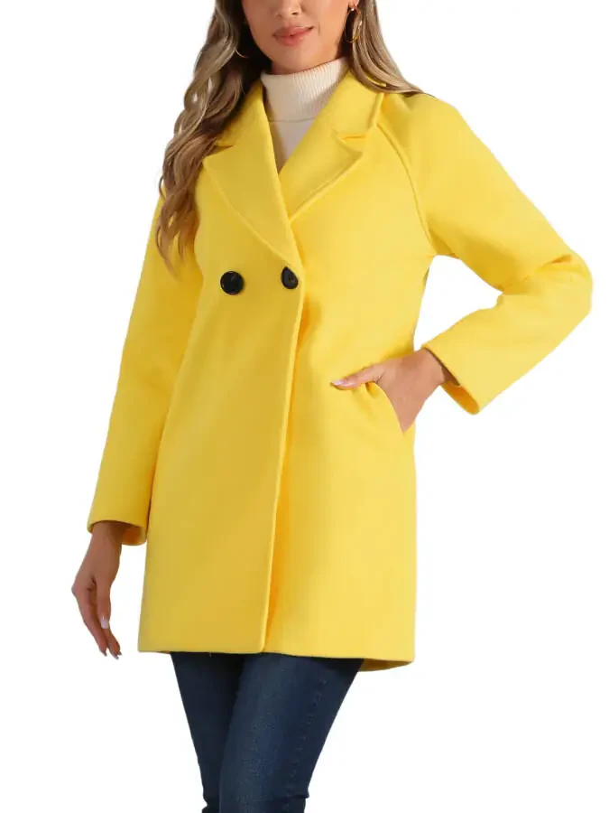 Allegra K Women's Double Breasted Lapel Raglan Long Sleeve Mid Length Overcoat - 1