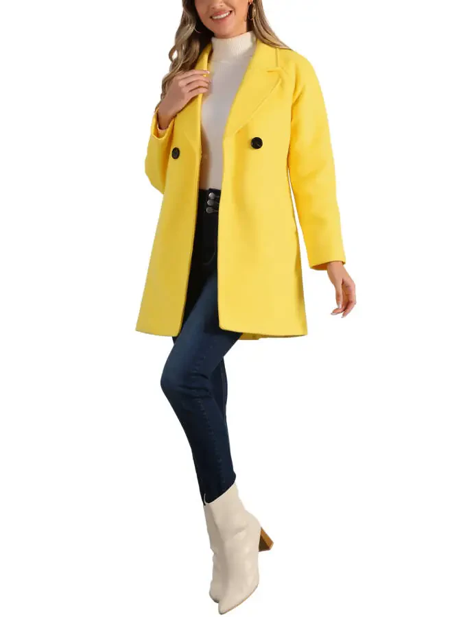 Allegra K Women's Double Breasted Lapel Raglan Long Sleeve Mid Length Overcoat - 2