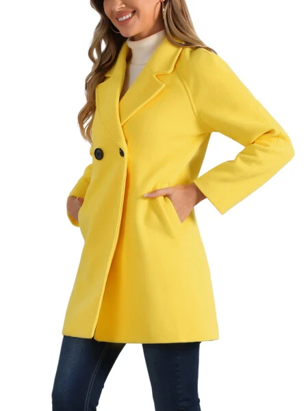 Allegra K Women's Double Breasted Lapel Raglan Long Sleeve Mid Length Overcoat - 4
