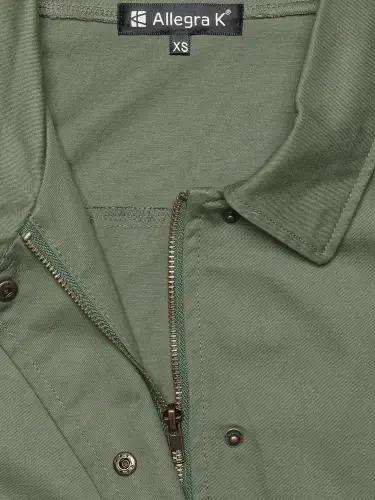 Allegra K Women's Drawstring Waist Flap Pocket Zip Button Utility Jacket - 8