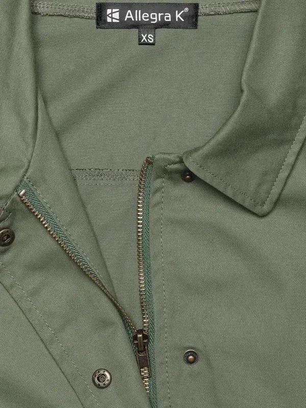 Allegra K Women's Drawstring Waist Flap Pocket Zip Button Utility Jacket - 8