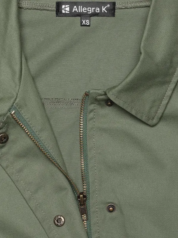 Allegra K Women's Drawstring Waist Flap Pocket Zip Button Utility Jacket - 7